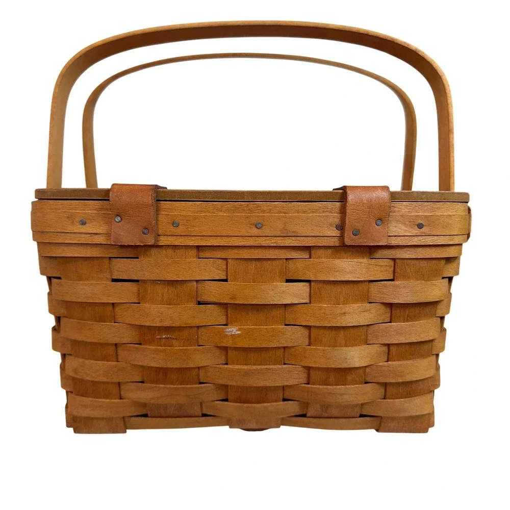 Longaberger 1994 Picnic Basket with Lid and Double Handles Woven Wood Vintage
